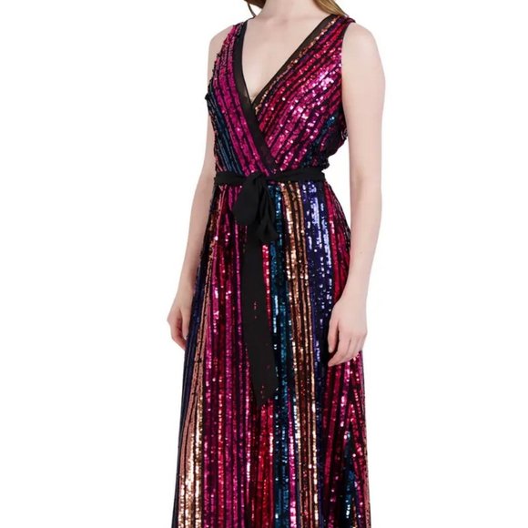 Julia Jordan Rainbow Sequin Stripe Fit & Flare Cocktail Dress - Picture 7 of 10